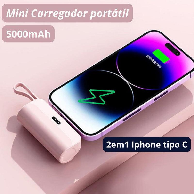 Mini Carregador Portátil Potente para Celular - Power Bank (Iphone e Entrada Tipo C)